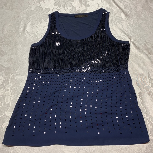 The Limited Silk Tank Navy Blue Sequins, Modal L - Picture 8 of 8
